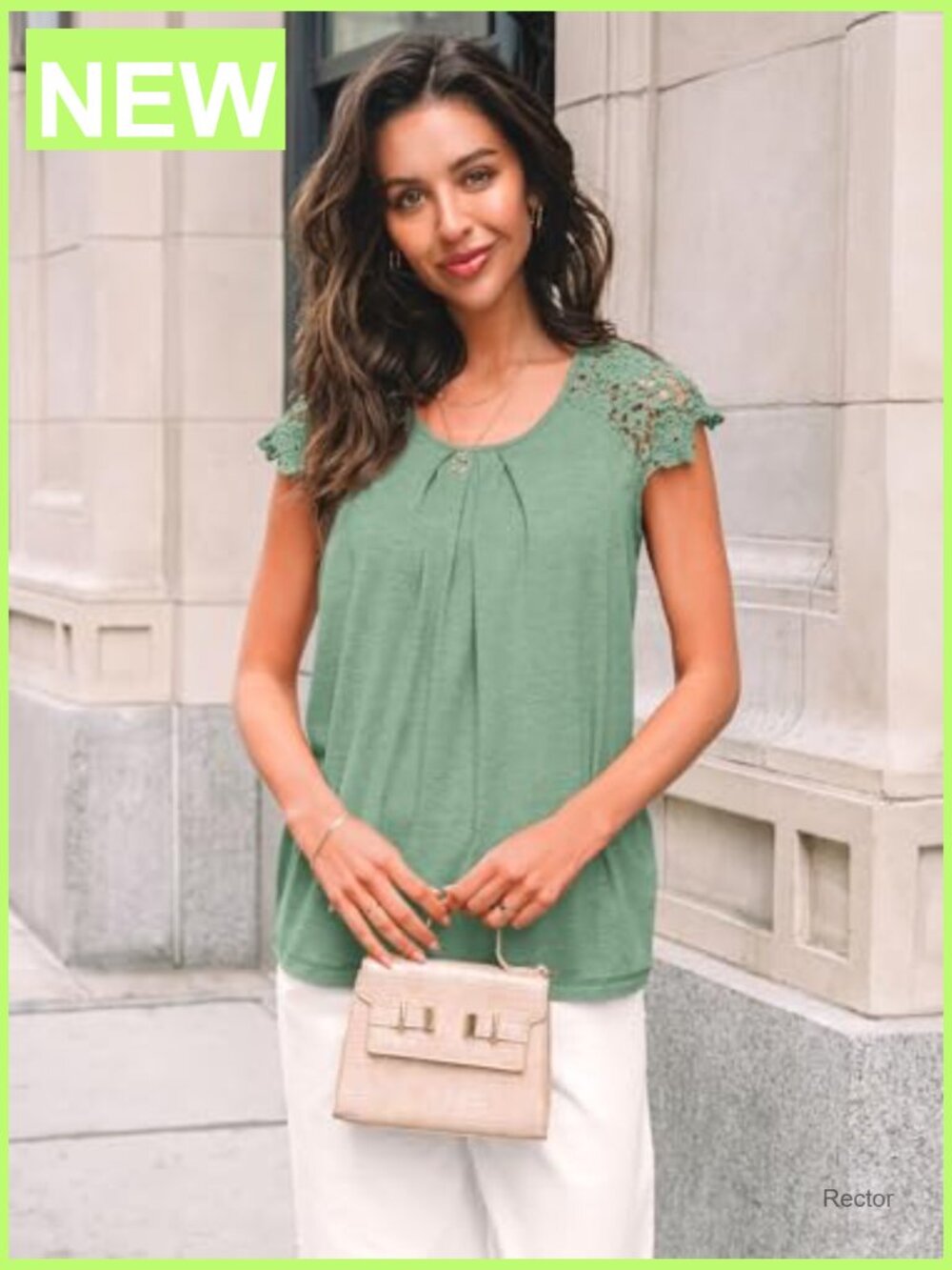 Lace Trim Pleated Short Sleeve Blouse Business Casual Dressy Top View 2